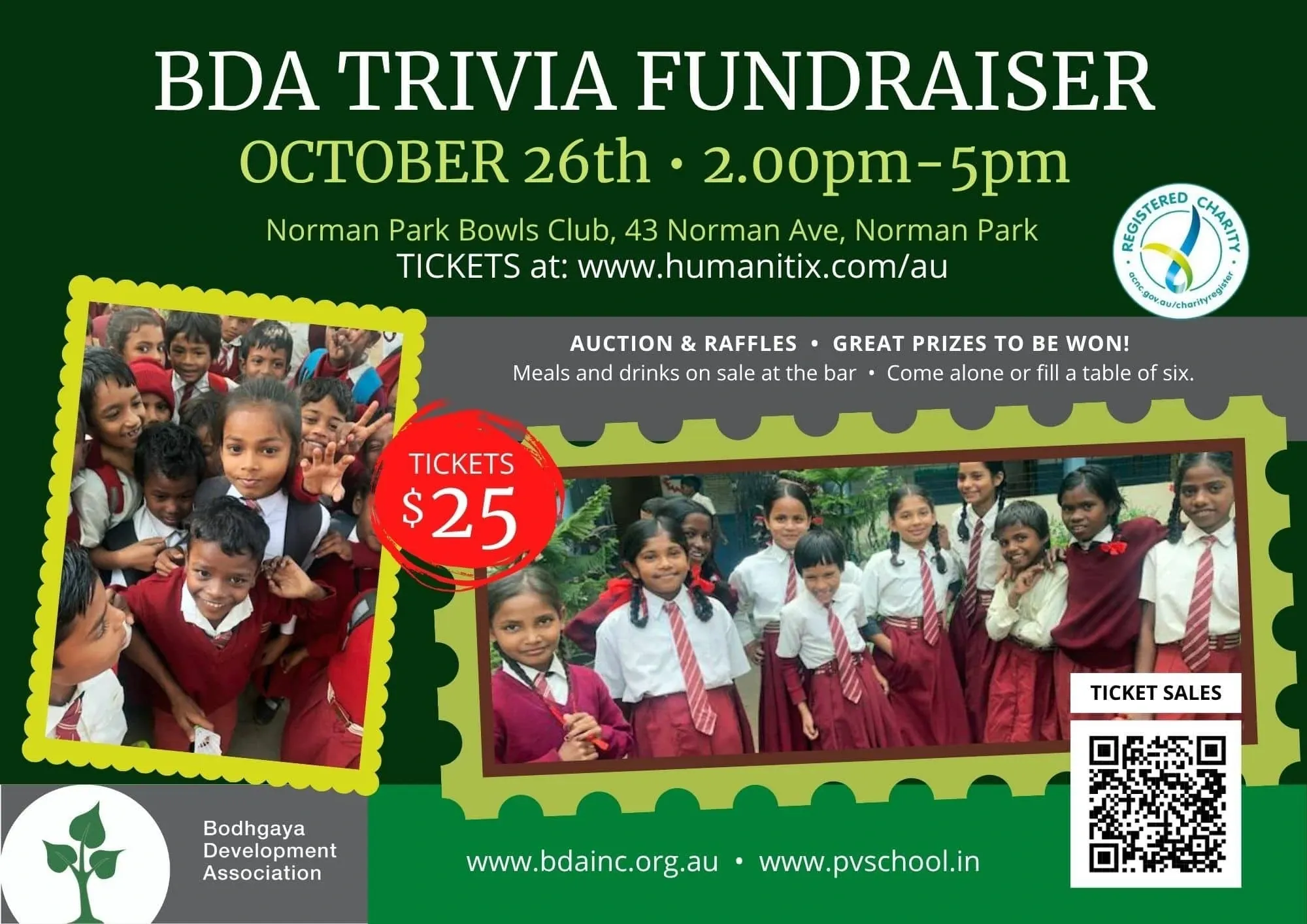 Poster for the Bodhgaya Development Association annual trivia fundraiser.
