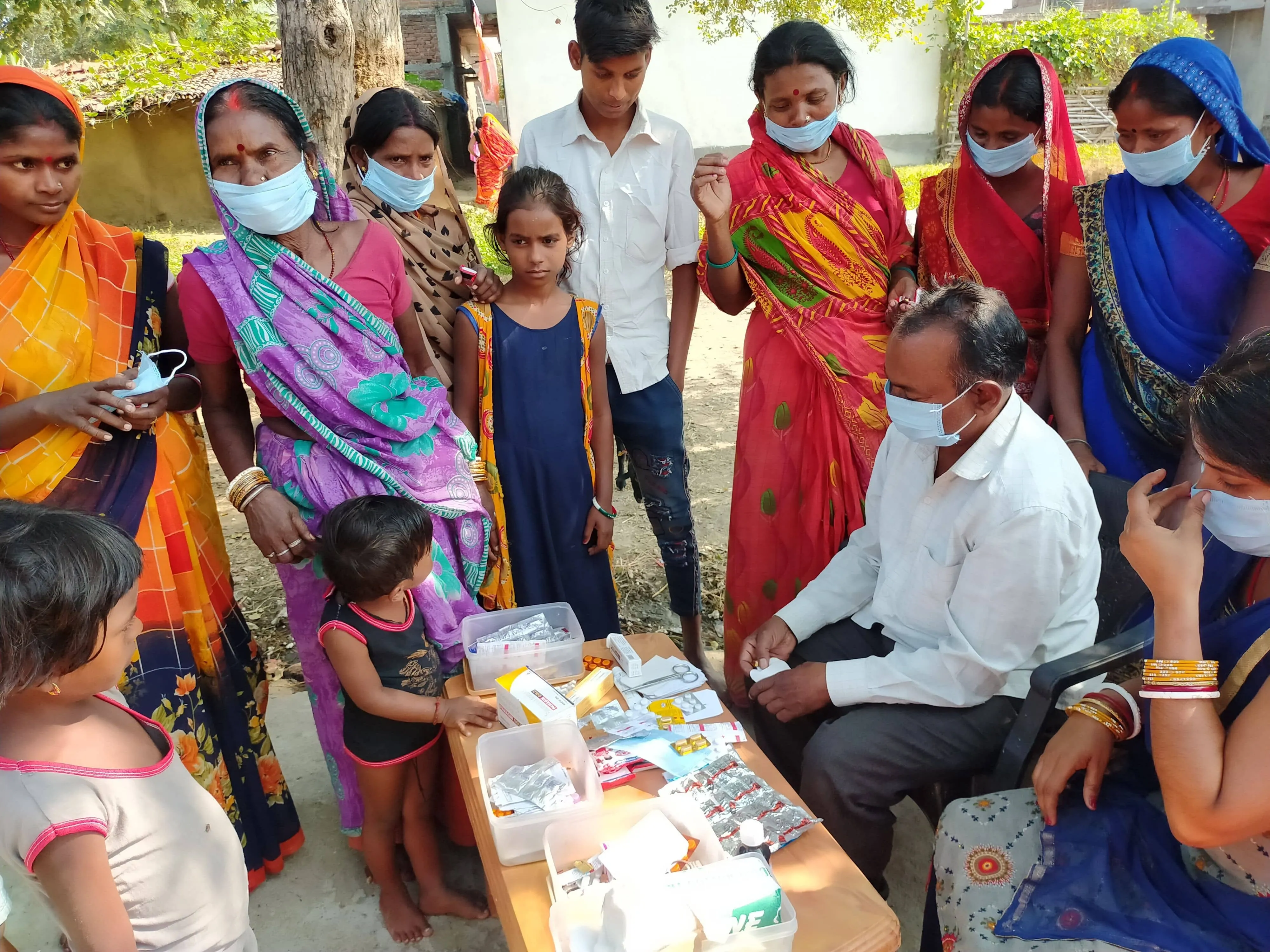 Distributing sanitation items to the community.