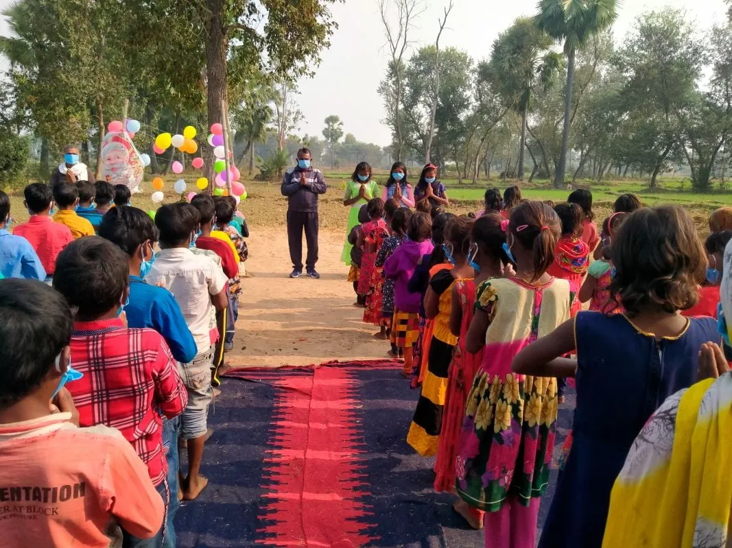 Children celebrating Christmas with the Jeevan Deep program.